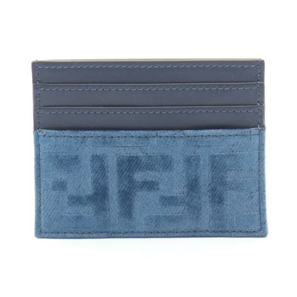 Fendi FF Denim Card Case Wallet Accessory Leather Blue Navy Blue